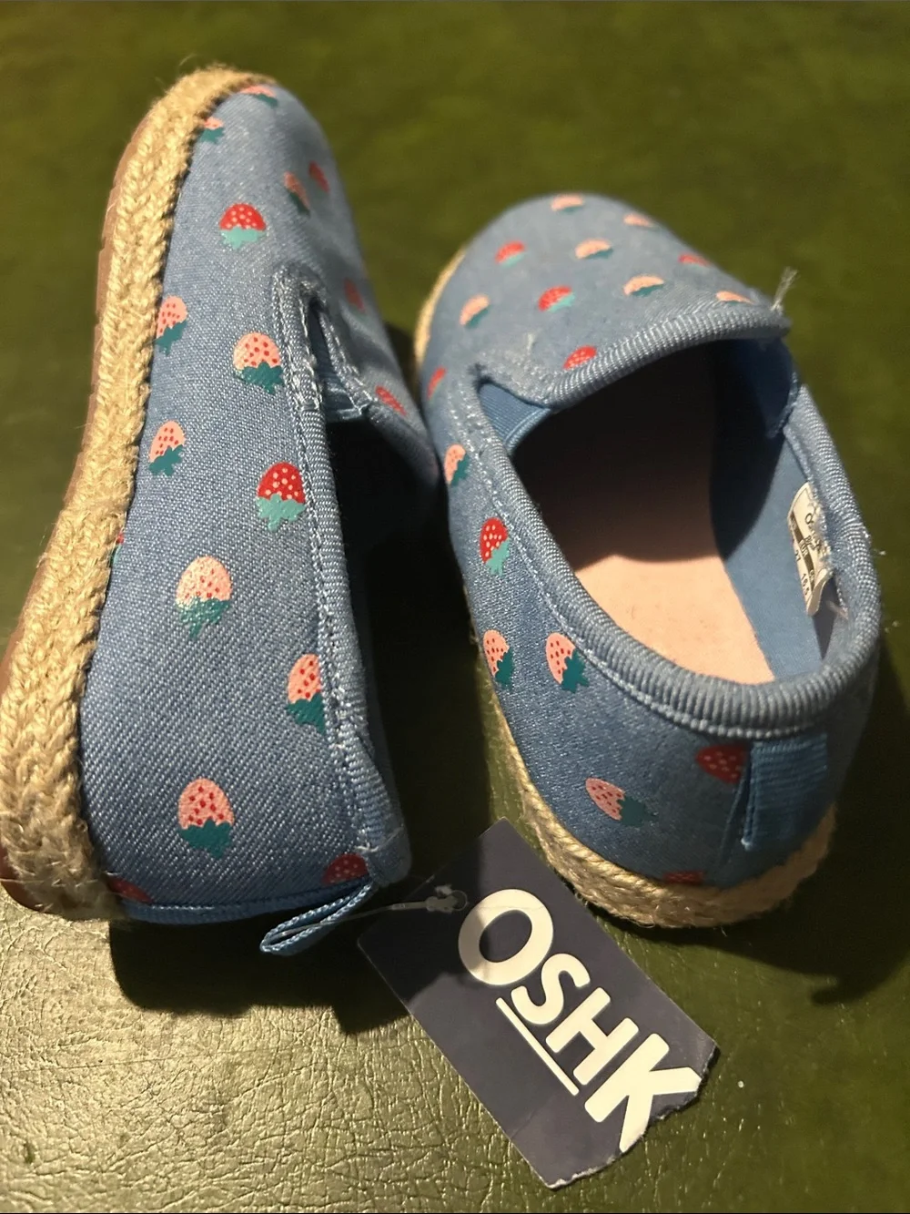 OshKosh B'gosh Blue Canvas Slip-On Sneakers with Strawberry Print